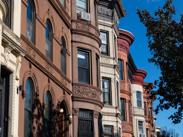 Row of Colorful Old Brownstone Homes in Prospect Heights Brooklyn | Most Nyc Realty %image_name% | %site_title%